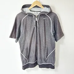 (^w^)b NIKE ナイキ 半袖 ジップアップパーカー フーディ ロゴ刺繍 コットン 綿 ポリエステル トップス 羽織り スポーツMIX カジュアル デイリー タウンユース チャコールグレー メンズ サイズM