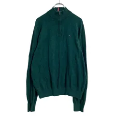 TOMMY HILFIGER コットン ニット セーター M グリーン トミーヒルフィガー ハーフジップ 古着卸 アメリカ仕入 a611-7601