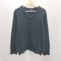 ◇ ⊇ nano universe ナノ ユニバース Vネック 長袖 ニット セーター サイズL ネイビー レディース E  【1503050046169】