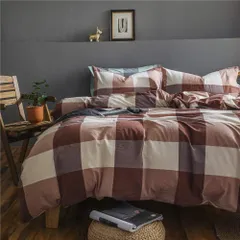 布団カバー シングル 3点セット オーガニックコットン洗いざらしの綿100% コットン 寝具カバーセット 布団かばー ベットカバー 洗い替え 速乾 防ダニ ブラウン チェック