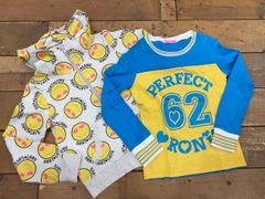 3523★RONI/ロニィ スマイリープリントパーカー×ラグラントップス 2枚セット コーデセット キッズ 女の子用 MLサイズ USED ★
