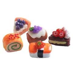 Mies' ミニチュアフード樹脂チャーム 5点セット かわいい食品アクセサリー スイーツ＆寿司 DIYアクセサリーパーツ キーホルダー・ペンダント用 ブローチ 人気