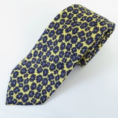#se メーカーズシャツカマクラ Maker's Shirt 鎌倉 ネクタイ 黄色系 紫系 花柄 麻 タグ付き 美品 日本製 イタリア製生地 メンズ 945946 k01