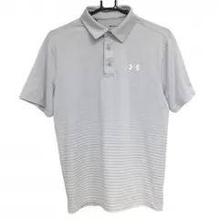 ★特価★【美品】アンダーアーマー 半袖ポロシャツ　ライトグレー×白 胸下ボーダー 胸ロゴ メンズ MD/M/M ゴルフウェア UNDER ARMOUR