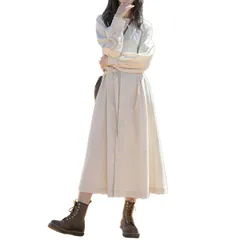 [ウェアビー] リボン付き スタンドカラー ワンピース ウエストマーク ロングワンピ 長袖 レディース パフスリーブ ロング丈 ミモレ丈 マキシ丈 ろんぐわんぴーす ジャストサイズ おパリガール 着こなし 今っぽい 10 20 30 [アイボリー] [2XL]