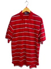 POLORALPH LAUREN (ポロラルフローレン) 半袖ポロシャツ メンズウェア ボーダー柄 コットン100％ マレーシア製 ワンポイントロゴ刺繡 L レッド メンズ/004