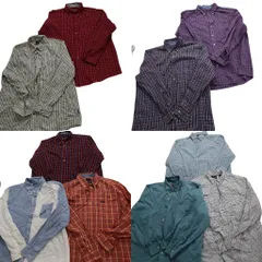 古着卸 まとめ売り チャップス CHAPS 長袖シャツ 10枚セット (メンズ XL ) チェック柄 ストライプ ツートンカラー 胸ポケ 中古 古着 NA9629