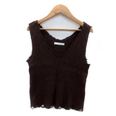 アントマリーズ Aunt Marie's ニットベスト Vネック プルオーバー 無地 ダメージ加工 F ダークブラウン /HO30