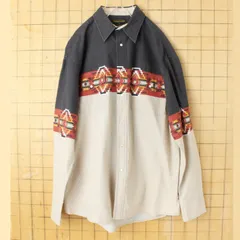 80s 90s USA RUSTLER Wrangler ラングラー ネイティブ柄ウエスタンシャツ ブラック メンズL 長袖 アメリカ古着　082725aw110