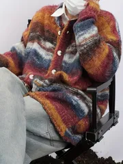 メンズ ニットカーディガン レトロ 幾何学模様 カラーブロック チェック柄 ユニセックス レディース 秋冬用 ソフトルーズフィット カジュアル アウター