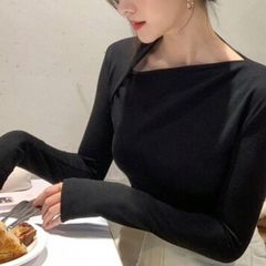 ［着まわしやすい］オフショルダー ワンショル トップス レディース ブラック タイトシャツ 韓国 オフショルショートカットソー Lサイズ  着やせ 結婚式お呼ばれ 長袖Tシャツ zara emoda agoist CHARLES & KEITH
