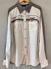 HARLEY-DAVIDSON ハーレーダビッドソン レーシングシャツ  メタルボタンシャツ ワークシャツ ホワイト グレー 白 × 灰 レディース Mサイズのサムネイル