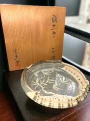 希少! 京焼 清水焼 志野焼 平鉢 飾り鉢 共箱 アンティーク 骨董 鉢