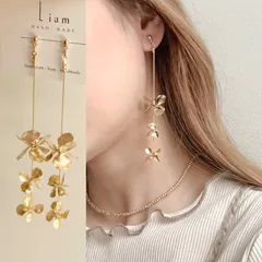 人気商品✨スイートピー　フラワー　マットゴールド　トレンド　ピアス　イヤリング　ゆらゆら　揺れる　ロング　シンプル　淡色　花　ベージュコーデ　ブライダル　ウェディング　結婚式　花嫁　ドレス　華やか　成人式　卒業式