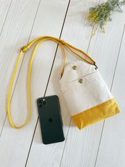 倉敷帆布　ミモザイエロー　バイカラー　スマホポシェット　スマホショルダー　スマホポーチ　　（キナリ×イエロー）