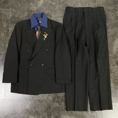 【JAPANESE VINTAGE】5点セット セレモニー ダブルスーツ セットアップ 上下 ブラック 成人式 卒業式 結婚式（ピンズ＆シャツ＆ネクタイ おまけ）No.4