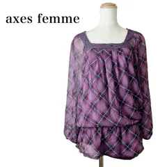 axes femme アクシーズファム　チェック　シフォン　チュニック　ブラウス　紫　地雷系