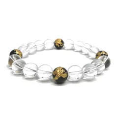 10mm 四神獣金彫オニキス×水晶 パワーストーン ブレスレット天然石 運気上昇 開運 金運 恋愛運 お守り 青龍 白虎 玄武 朱雀 4月誕生石 メンズ・レディース 男性・女性 数珠ブレス 開運 ■