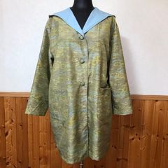 No.60 大島紬リメイク手縫いコートフード付き - メルカリ