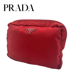 PRADA プラダ ポーチ ナイロン×レザー レッド 三角プレート