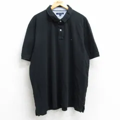 XL/古着 トミーヒルフィガー 半袖 ブランド ポロ シャツ メンズ ワンポイントロゴ 鹿の子 大きいサイズ コットン 黒 ブラック 25aug25 中古