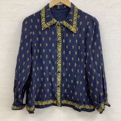 レディース　ブラウス　シャツ　長袖　ネイビー× イエロー　総柄