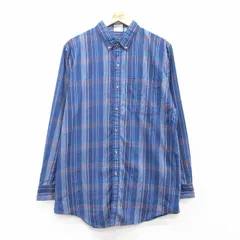 L/古着 長袖 シャツ メンズ ロング丈 ボタンダウン 紺他 ネイビー チェック 25mar22 中古 トップス