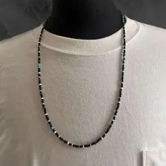 黒 ブラック ネイティブビーズネックレス 75cm ターコイズ メンズ