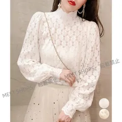 【新品未使用】微起毛 ハイネックレースブラウス 春秋冬 dgsx129