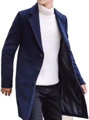 BENQUE(ベンケ) コート メンズ ビジネス 秋冬 チェスターコート 暖かい カジュアル コートメンズ スーツ ロング ウール ビジネスコート メンズコート 冬物 冬服 アウター 裏地あり 防寒 服メンズ 冬コート(ネイビー,  2XL)