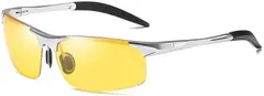 fortulux スポーツサングラス メンズ 偏光 UVカット UV400 ドライブ 軽量28g ゴルフ ジョギング 自転車 山登り 釣り 調光偏光イエロー シルバーフレーム( 調光偏光イエロー（シルバーフレーム）)