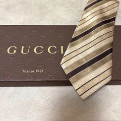美品 GUCCI グッチ シルク 100％ ブラウン系 ベージュ系 ストライプ 254-681