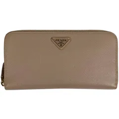 【在庫一掃】 プラダ PRADA ロゴプレート ラウンドファスナー 長財布 ラウンドジップ 長財布 レザー ピンクベージュ 1ML506 レディース 【中古】