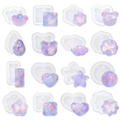 サムコス シリコンモールド 16個セット 穴あき ハート 丸 正方形 ソフトモールド エポキシ樹脂 UVレジン DIY ピアス ネックレス ペンダント キーホルダー 樹脂工芸品 アクセサリー 作成 抜き型 再利用可能 (J) 0