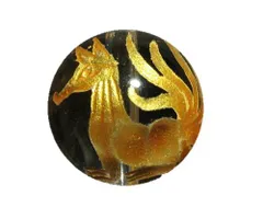 手彫り彫刻 九尾狐番い 脂玉 吉祥紋様 縁起物 如意回紋 猪目