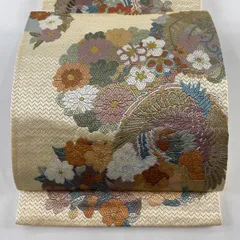 銀座【L-6669】絽刺し 袋帯 練色 蜀江華文 - 銀座きもの青木