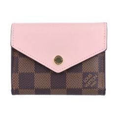 【Louis Vuitton】 ルイ・ヴィトン ポルトフォイユ ゾエ N60167 ダミエ ブラウン系 ローズバレリーヌ レザー ピンク系 ゴールド金具 コンパクトウォレット コンパクト財布 財布 レディース 【中古】 USED-B 【9304】