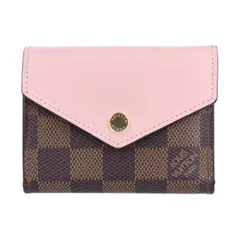 【Louis Vuitton】 ルイ・ヴィトン ポルトフォイユ ゾエ N60167 ダミエ ブラウン系 ローズバレリーヌ レザー ピンク系 ゴールド金具 コンパクトウォレット コンパクト財布 財布 レディース 【中古】 USED-B 【9304】