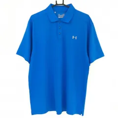 ★特価★【超美品】アンダーアーマー 半袖ポロシャツ ブルー×シルバー シンプル ヒートギア メンズ LG ゴルフウェア UNDER ARMOUR