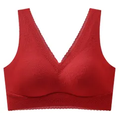 シームレスブラ ノンワイヤー ナイトブラ 花柄 楽ちん 快適 美胸 盛れる 幅広ショルダー 下厚パッド シンプル 大人かわいい 大きいサイズ 黒 白 赤 as-021