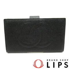 シャネル ガマ口長財布 A01429 キャビアスキン レディース ブラック 【中古】