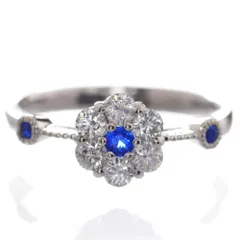 指輪 レディース リング アウイナイト プラチナ ダイヤモンド Pt950 フラワー ミル打ちリング 刻印入り 鑑別書付き 日本製【アクセサリーマート/メルカリShops店】