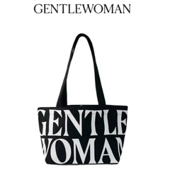 GENTLEWOMAN キャンバス ショルダートートバッグ ブラック/ホワイト ダンプリングバッグ ハンドバッグ 布バッグ ファッションバッグ