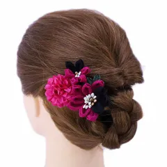 髪飾り 成人式 つまみ細工 振袖 前撮り 袴 浴衣 夏祭り 花火大会 豪華3点セット ピンク 黒 ちりめん ヘアアクセ 新作 かんざし No.9-3642