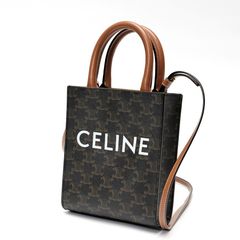セリーヌ / CELINE 　ミニ バーティカル カバ / ショルダーバッグ　194372BZK.04LU　CELINEプリント入りトリオンフ キャンバス/カーフスキン　タン 【中古】 商品番号 S-157871