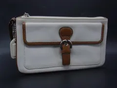 COACH コーチ レザー ポーチ マルチケース リストレット レディース ホワイト系×ブラウン系 DJ6505