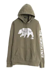 【お得なクーポン配布中!】 ノースフェイス イラスト プリント スウェット フード パーカー メンズ L 古着 The North Face プルオーバー 裏起毛 アウトドア 袖プリント