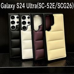 Galaxy S24 Ultra SC-52E/SCG26/SIMフリー版 片面/背面 ダウンジャケット風 中綿 フェイクレザー 合成皮革 ギャラクシー S24 ウルトラ ケース カバー ブラック