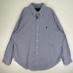 古着 ラルフローレン RALPH LAUREN 長袖シャツ ロゴ　刺繍 大きいサイズ ボタンダウン XL  ブルー系 ストライプ メンズ