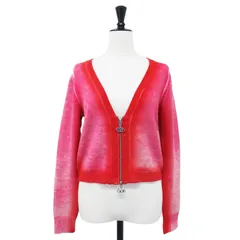 【美品】DIESEL ディーゼル カーディガン レッド ピンク サイズ:S / 23秋冬 M-ARIKA-A グラデーション フロントジップ カーディガン / ニット 長袖 Vネック スプレープリント ロゴジップ ウール / トップス【レディース】